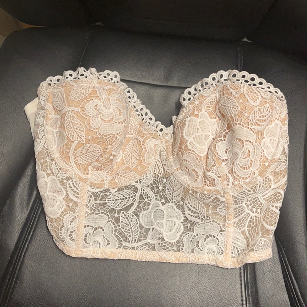 Victoria's Secret Nude and White Lace Strapless Bustier